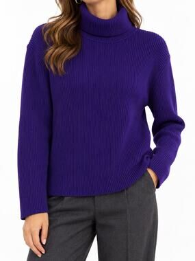 Lauren Ralph Lauren 2X Royal Purple Cotton Ribbed Turtleneck Sweater NWT Preppy